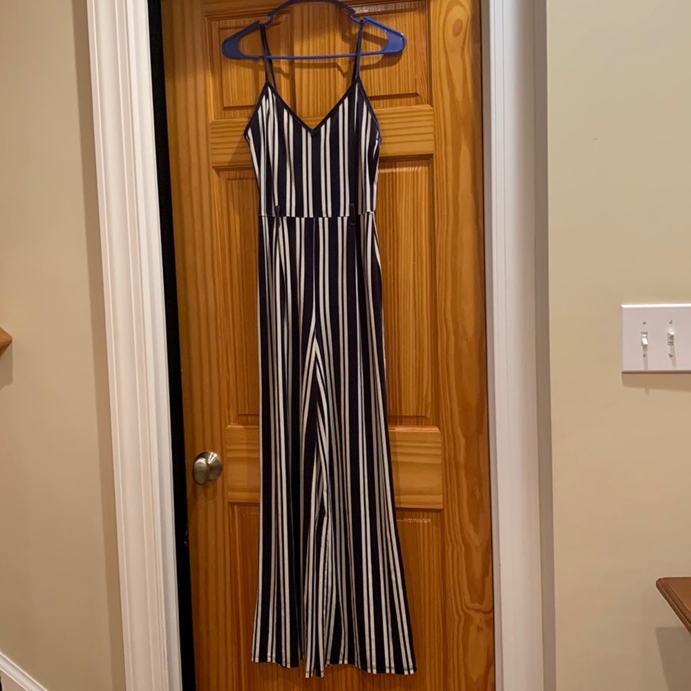 Forever 21 striped velvet jumpsuit